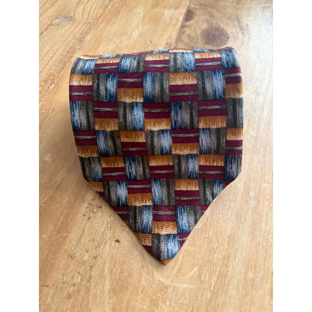 H. Stockton XMI Necktie Mens Multi Color Excellent Silk Geometric Block Woven
